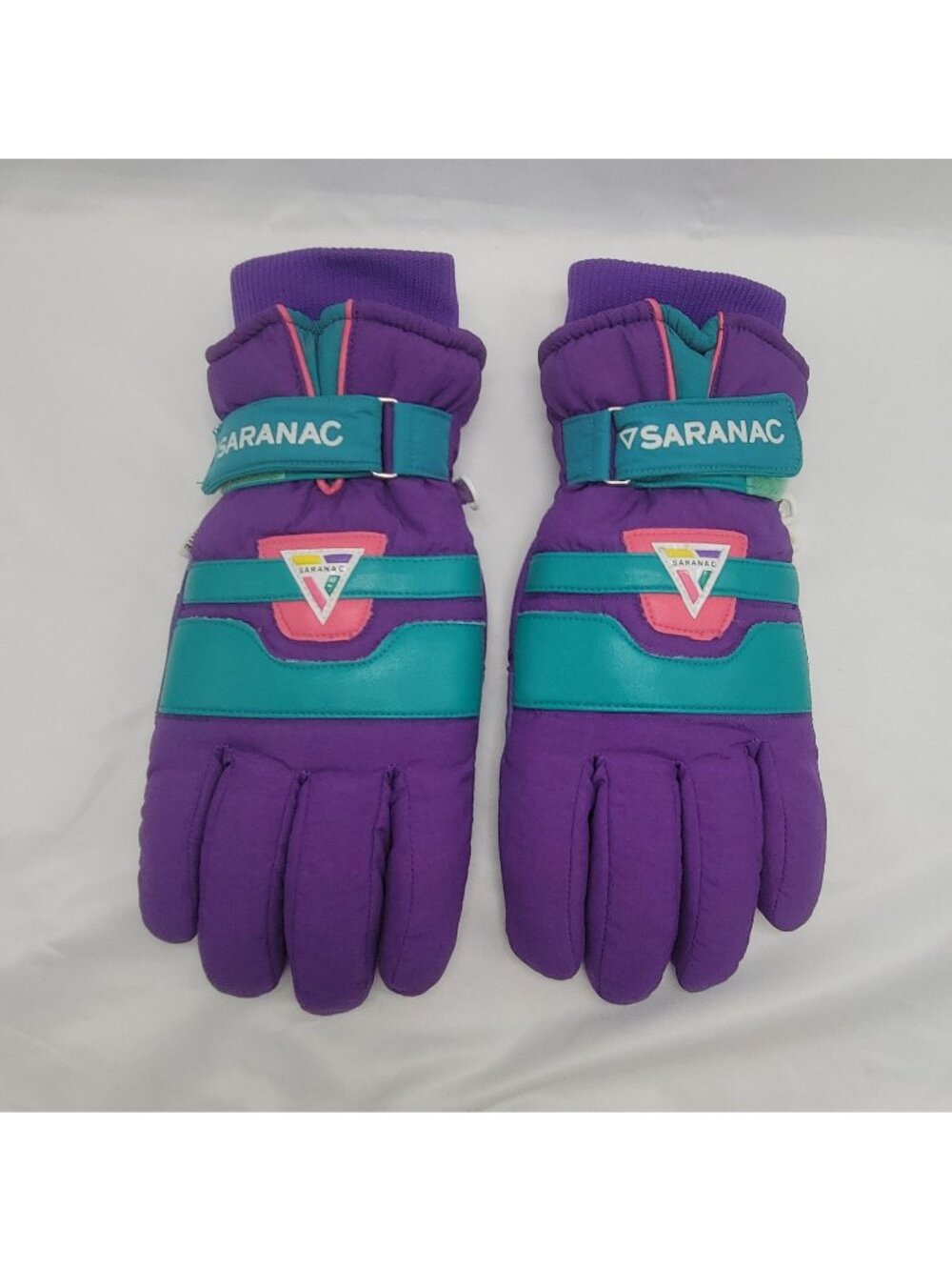 Saranac Ladies Medium Thinsulate Purple & Teal Retro Ski Gloves Made In Thailand
